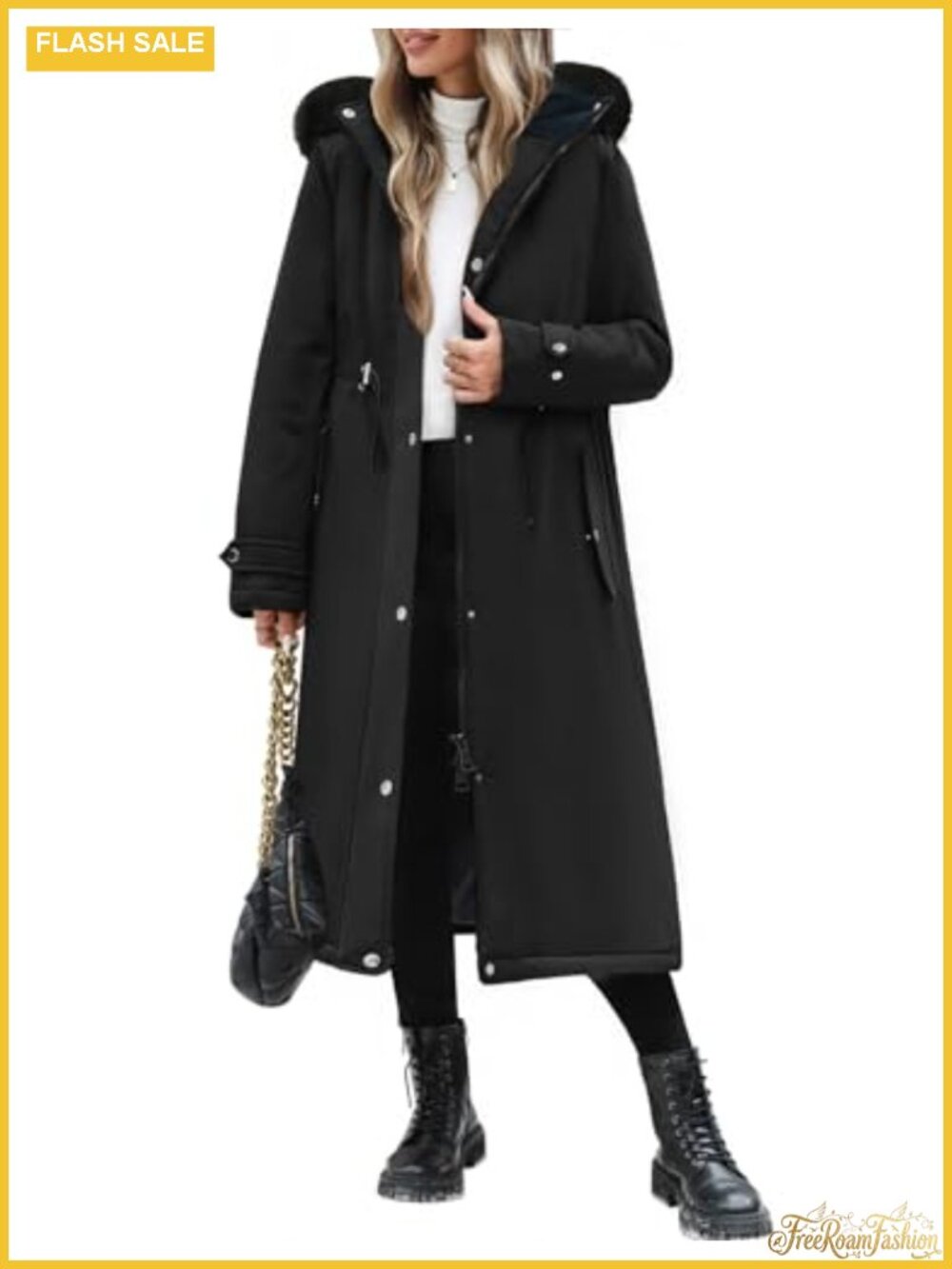 Wiepux Long Puffer Coat Women Winter Jacket Faux Fur Hood Fleece Lined